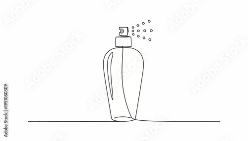Minimalist Perfume Bottle Spraying Fragrance, Continuous Line Art