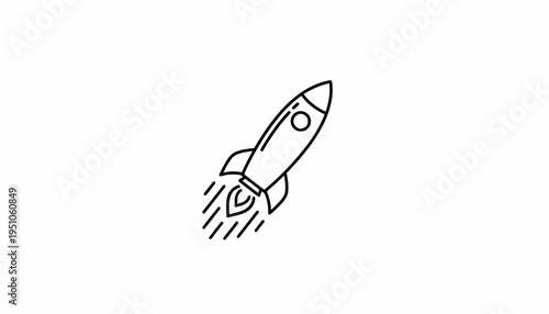 Minimalist Rocket Ship Launching into Space, Simple Line Art Icon