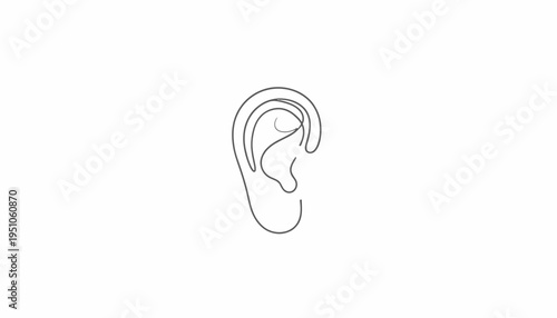 Minimalist Single Line Drawing of a Human Ear, Medical Symbol, Auditory Organ Icon
