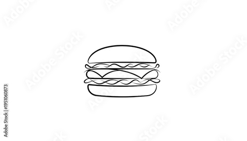 Minimalist single line drawing of a double cheeseburger, isolated on white background