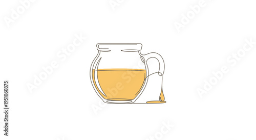 Minimalist single line drawing of a glass pitcher with honey dripping out