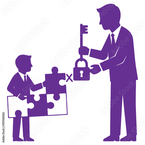 A metaphor representing problemsolving and unlocking solutions with puzzle pieces and a key to a locked padlock symbolizing business challenges and success
