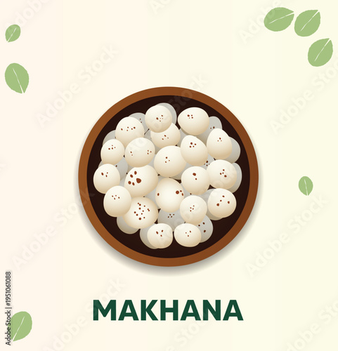 Makhana fox nuts healthy snack bowl organic superfood nutrition vector illustration