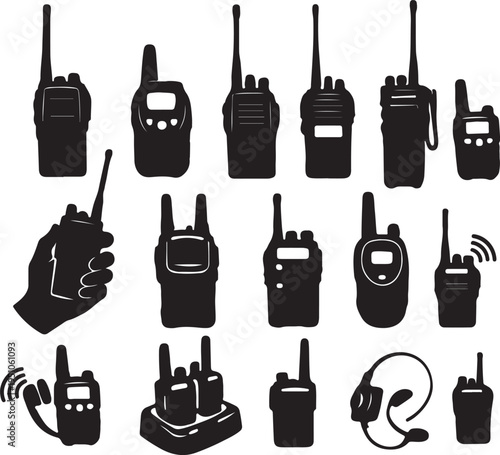 Walkie talkies bundle silhouette vector illustration
