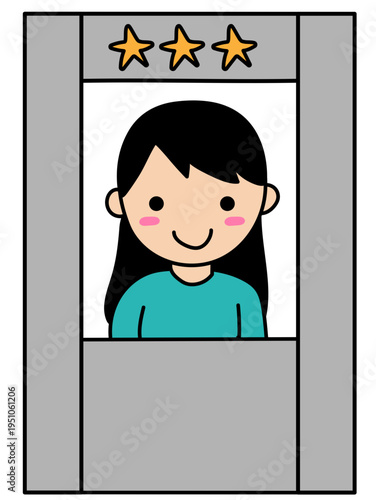 Simple flat vector illustration of a girl in a booth