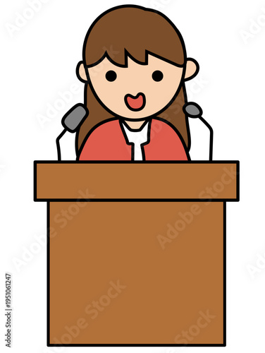 cartoon style illustration of a woman making an announcement