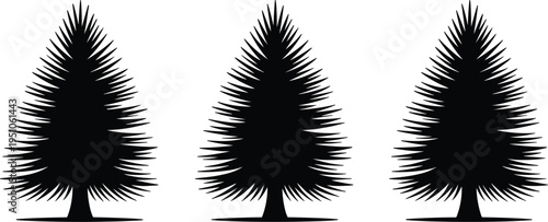 Pine tree silhouette set vector illustration, evergreen conifer trees collection, forest nature landscape icons isolated on white background