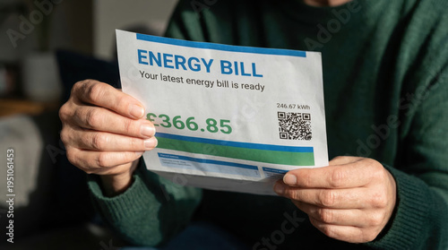 Rising cost living anxiety on household energy bill in senior hand close view
