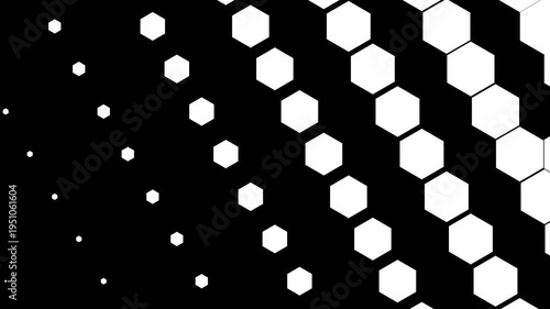 Abstract Hexagon Honeycomb Diagonal Transition Animation Black and White Background. 4K