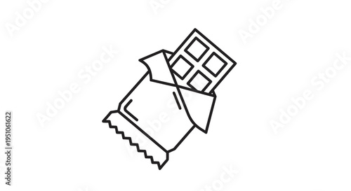 Minimalist Line Art Icon of a Chocolate Bar Unwrapped