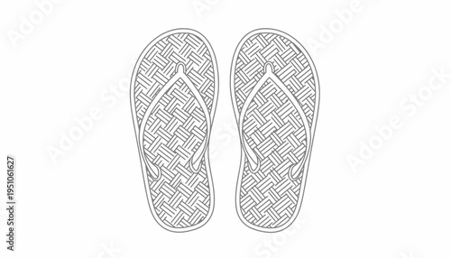 Minimalist Line Art Flip Flops with Woven Pattern - Top View