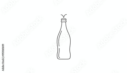 Minimalist Line Art Icon of a Glass Bottle with Bubbles, Representing Refreshment and Celebration