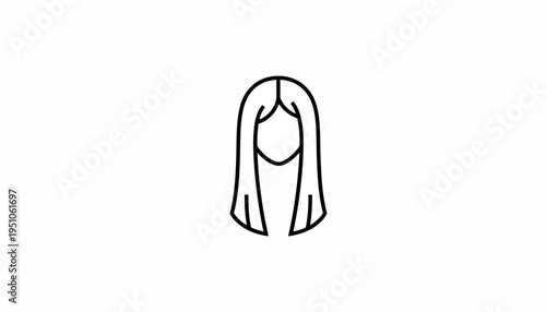 Minimalist line art icon of a woman's long straight hair, simple and elegant design