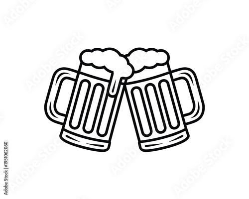 Two beer mugs clinking together in celebration