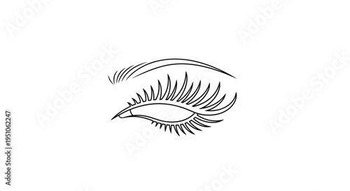 Minimalist Line Art Drawing of a Woman's Eye with Long Lashes and Eyebrow