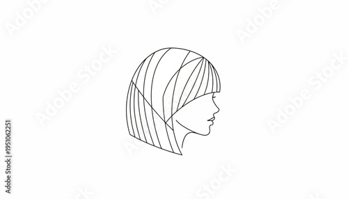 Minimalist line art drawing of a woman's profile with a bob haircut, elegant and modern.