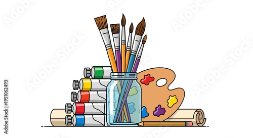 Colorful Paint Brushes and Palette.