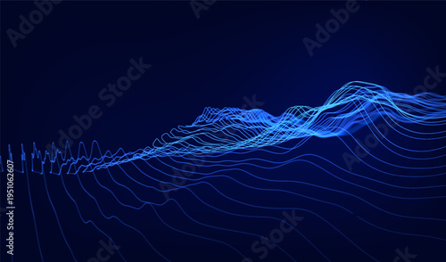Wave pulse background for electromagnetic curve music and color bokeh data. Competition digital abstract for energy effect molecule and explosion led particles. Wave light magic.