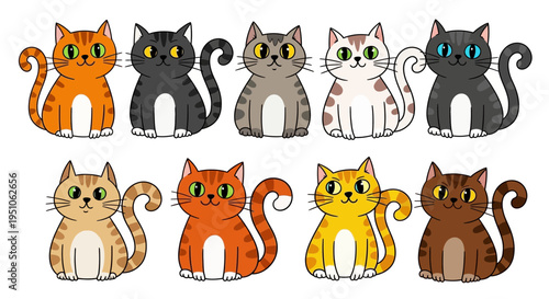 Cartoon cats in different colors and patterns