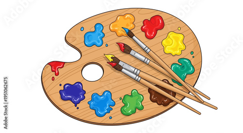 Colorful Paint Brushes on Palette Board.