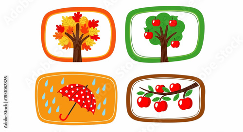 Seasonal tree and weather icons