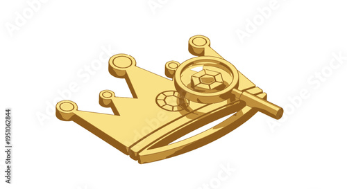 gold crown with magnifying glass 3d rendering