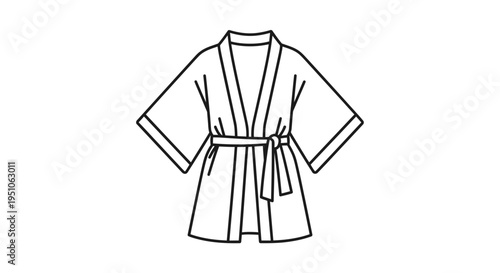 Kimono Robe Outline Drawing with Belt, Fashion Sketch, Apparel Design