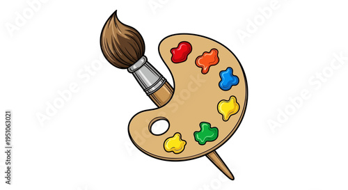 Colorful Paint Palette With Brush.