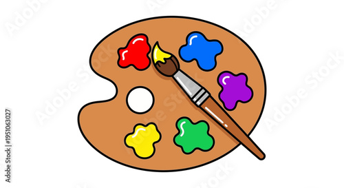 Colorful paint palette with brush.