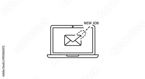 Laptop screen shows email icon and text 'NEW JOB', symbolizing job search and opportunity