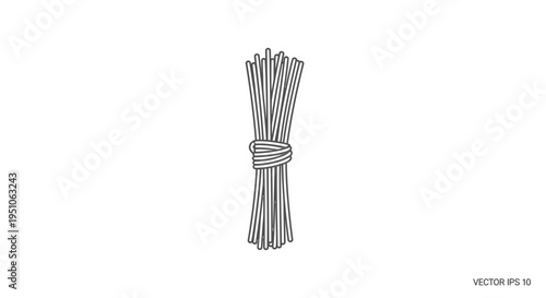 Hand-drawn illustration of a bundle of spaghetti tied with twine on a white background