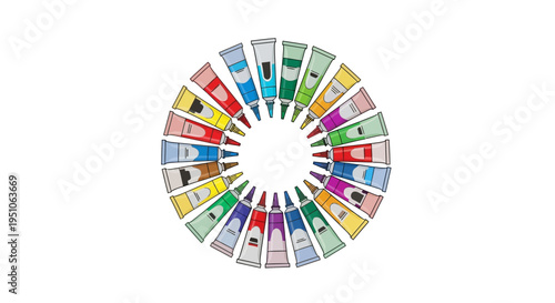 Colorful paint tubes in circle.