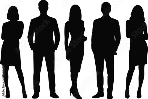 Professional business people silhouettes collection featuring diverse men and women in corporate office attire standing together for successful team leadership and management concept