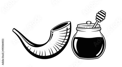Honey and shofar, jewish new year symbols