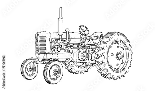 Farm tractor hand drawn sketch agricultural vehicle vector illustration