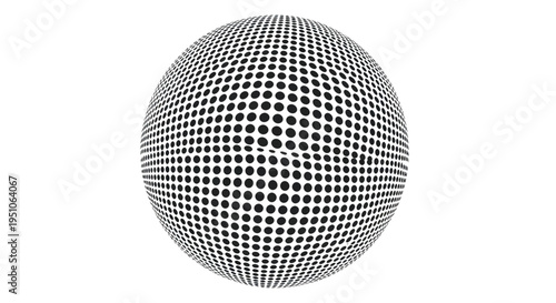 Abstract Sphere of Black Dots on White Background, Geometric Pattern