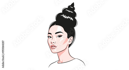 Elegant Woman with Elaborate Updo Hairstyle, Fashion Portrait Illustration