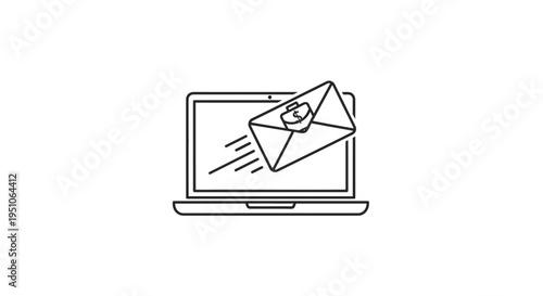 Email Sending Icon on Laptop Screen - Digital Communication Concept