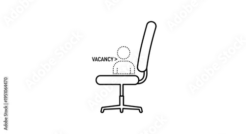 Empty office chair with "Vacancy" sign and dotted person silhouette, symbolizing job opening