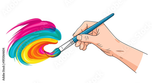 Hand holding a colorful paint brush.