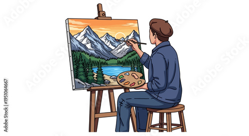 Man painting on an easel.
