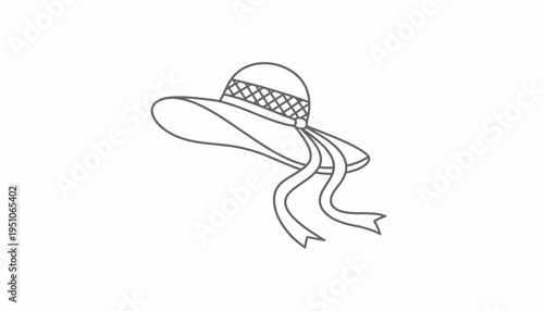 Elegant Wide-Brimmed Sun Hat with Ribbon and Diamond Pattern Detail