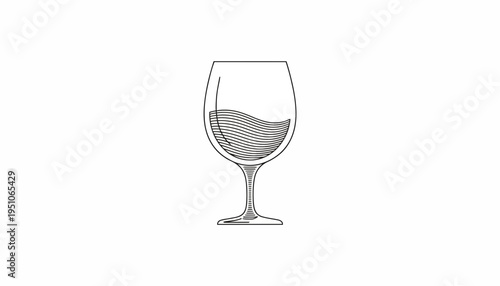 Elegant Wine Glass with Rippling Liquid, Minimalist Line Art Illustration
