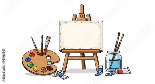 Painting tools on a table closeup.