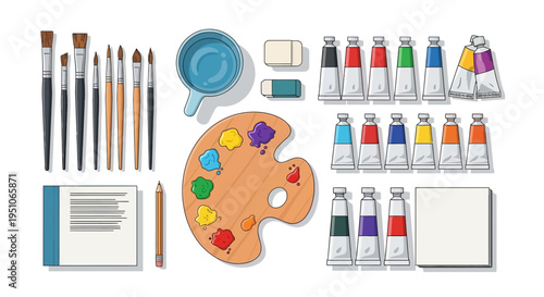 Paints and brushes art supplies.