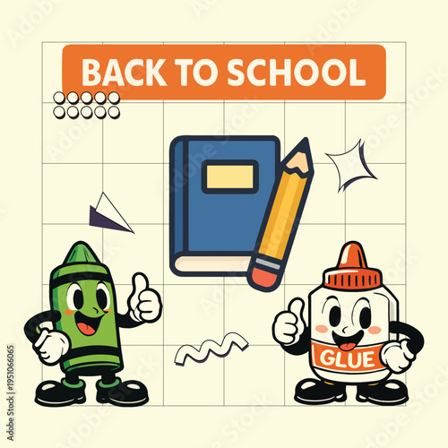 retro character back to schoole cute for kid 