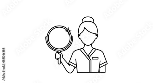 Cosmetologist Holding Mirror, Showing Sparkle, Beauty Professional Icon