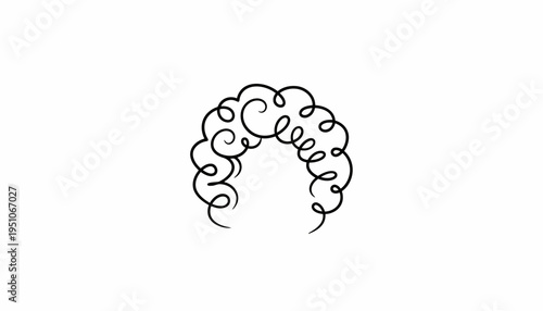 Curly Hair Icon, Black Outline, Simple Hairstyle Vector