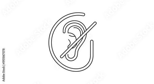 Deafness Symbol: Ear Icon with Diagonal Line Indicating No Sound or Hearing Loss