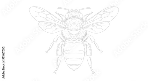 Detailed Line Art Illustration of a Honey Bee, Top View